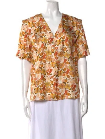 Pre-owned Sandro Silk Floral Print Top In Orange