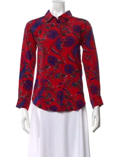 Pre-owned Sandro Silk Floral Print Top In Red