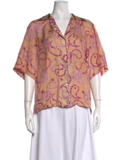 Pre-owned Sandro Silk Floral Print Top In Yellow