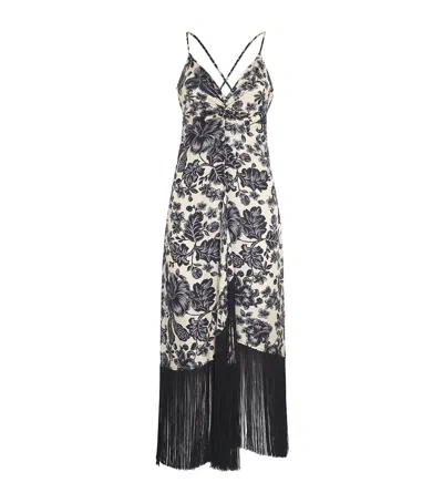 Sandro Silk Fringed Midi Dress In Black