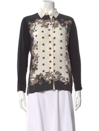 Pre-owned Sandro Silk Graphic Print Blouse In Black