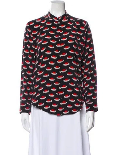 Pre-owned Sandro Silk Graphic Print Blouse In Black