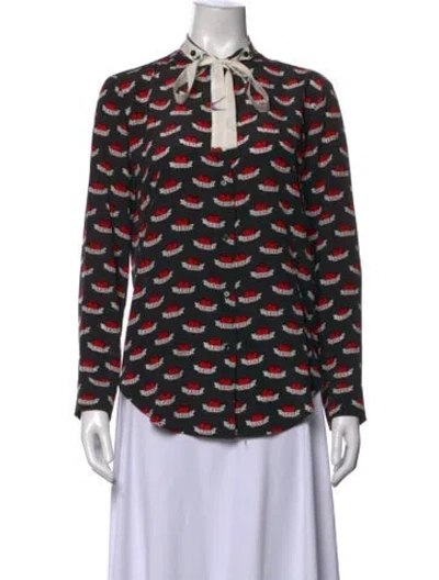 Pre-owned Sandro Silk Graphic Print Blouse In Black