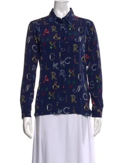 Pre-owned Sandro Silk Graphic Print Blouse In Blue