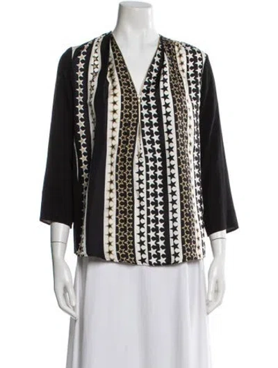 Pre-owned Sandro Silk Graphic Print Blouse In Multi