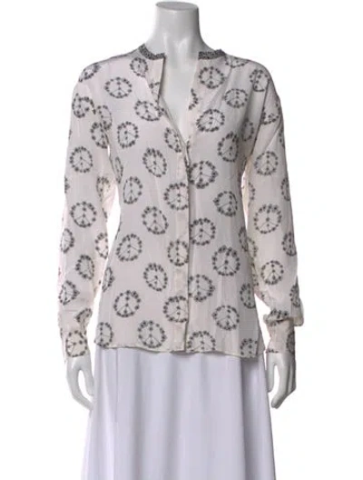 Pre-owned Sandro Silk Graphic Print Blouse In White