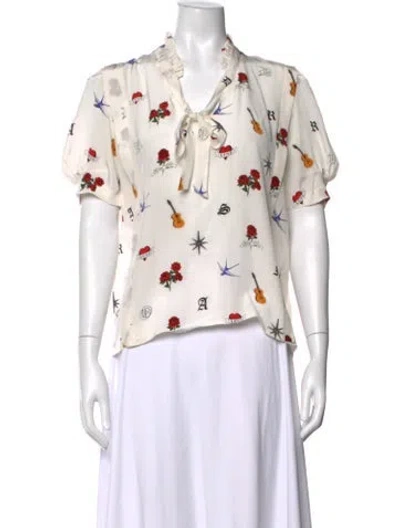 Pre-owned Sandro Silk Graphic Print Blouse In White
