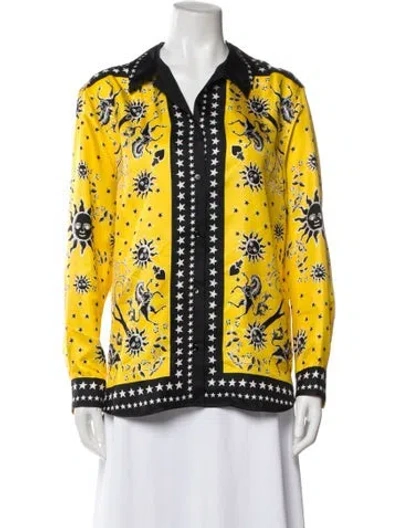 Pre-owned Sandro Silk Graphic Print Blouse In Yellow