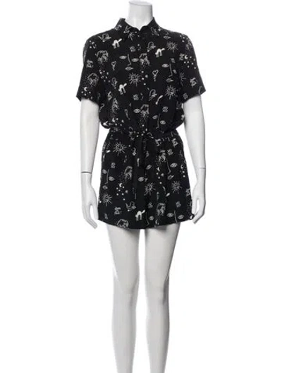 Pre-owned Sandro Silk Graphic Print Jumpsuit In Black