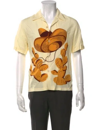 Pre-owned Sandro Silk Graphic Print Shirt In Yellow