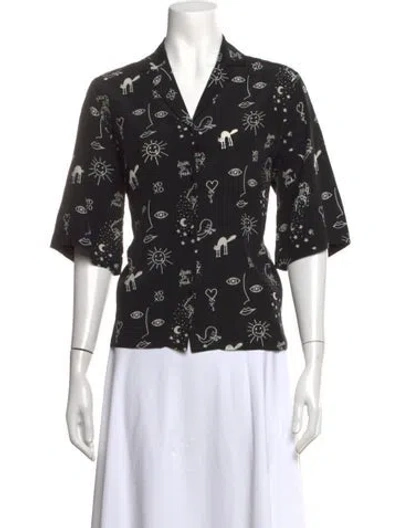 Pre-owned Sandro Silk Graphic Print Top In Black