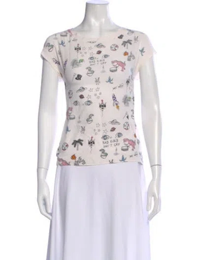 Pre-owned Sandro Silk Graphic Print T-shirt In White
