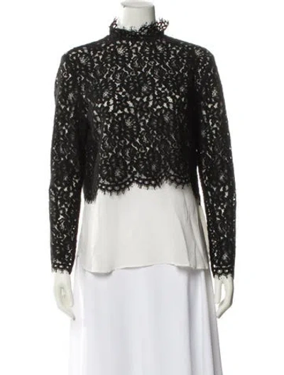 Pre-owned Sandro Silk Lace Pattern Blouse In Black