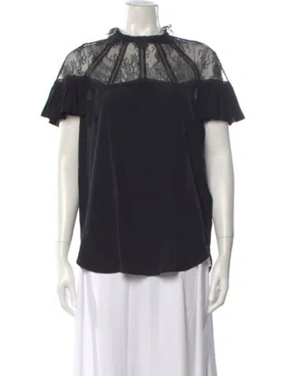 Pre-owned Sandro Silk Lace Pattern Blouse In Black