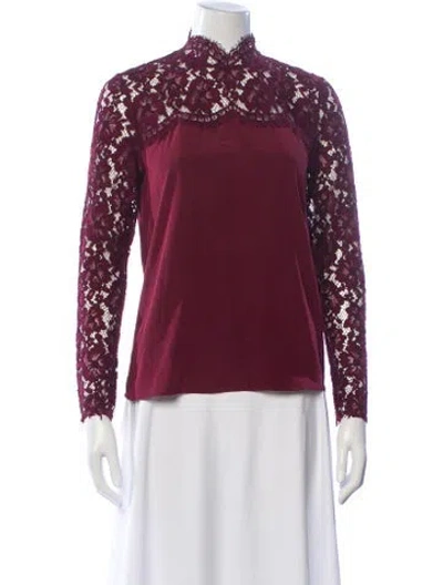 Pre-owned Sandro Silk Lace Pattern Blouse In Burgundy