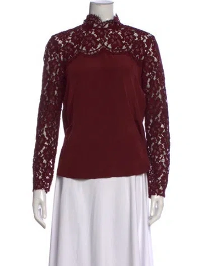 Pre-owned Sandro Silk Lace Pattern Blouse In Burgundy