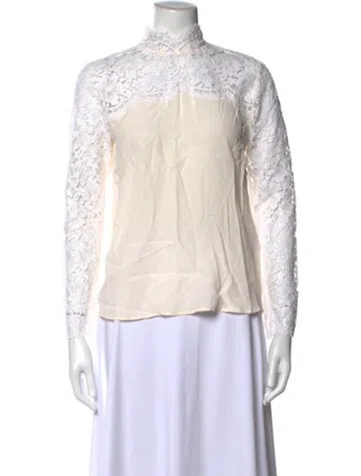 Pre-owned Sandro Silk Lace Pattern Blouse In Neutrals