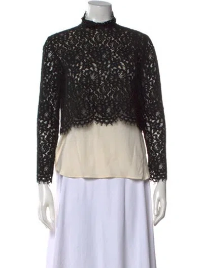 Pre-owned Sandro Silk Lace Pattern Top In Black