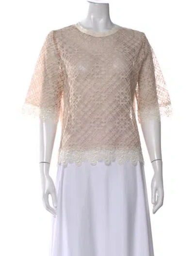 Pre-owned Sandro Silk Lace Pattern Top In Neutral