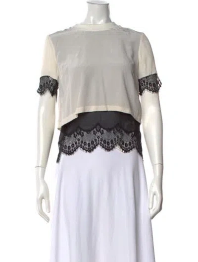 Pre-owned Sandro Silk Lace Pattern Top In White