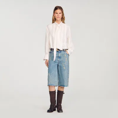 Sandro Silk Lavallière Shirt In Sand