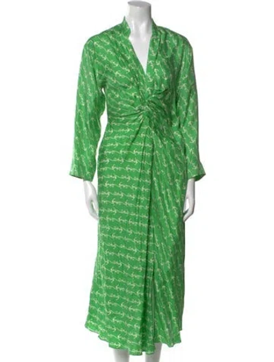 Pre-owned Sandro Silk Long Dress In Green