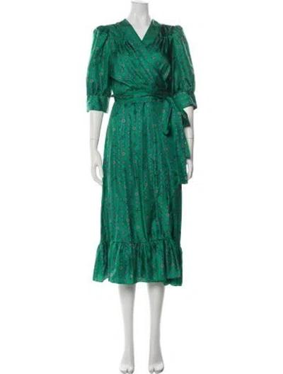 Pre-owned Sandro Silk Long Dress In Green
