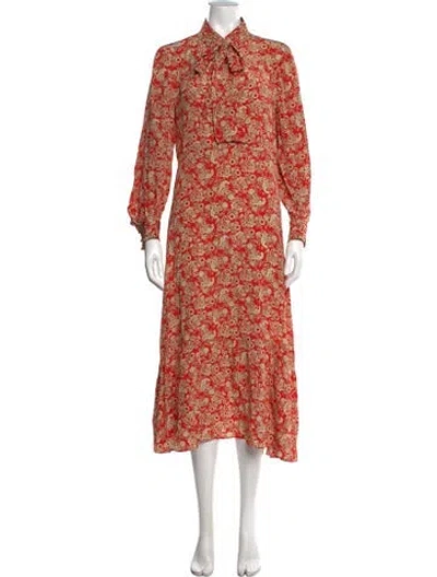 Pre-owned Sandro Silk Long Dress In Neutrals/red