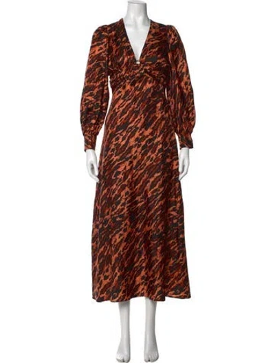 Pre-owned Sandro Silk Long Dress In Orange