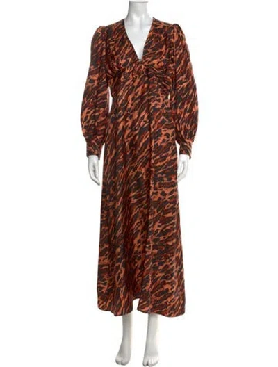 Pre-owned Sandro Silk Long Dress In Orange