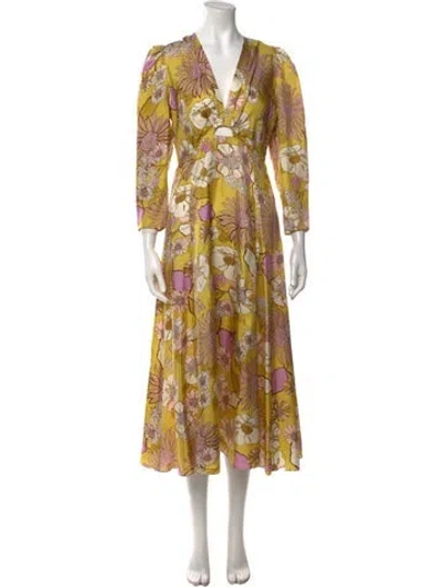 Pre-owned Sandro Silk Long Dress In Yellow