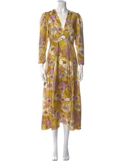 Pre-owned Sandro Silk Long Dress In Yellow