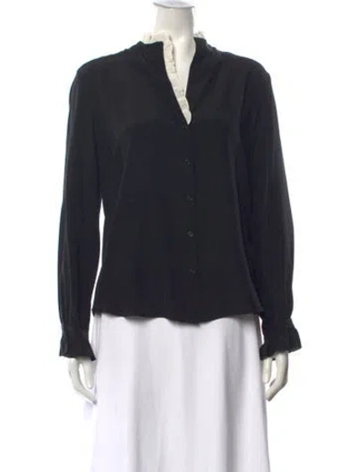 Pre-owned Sandro Silk Long Sleeve Blouse In Black