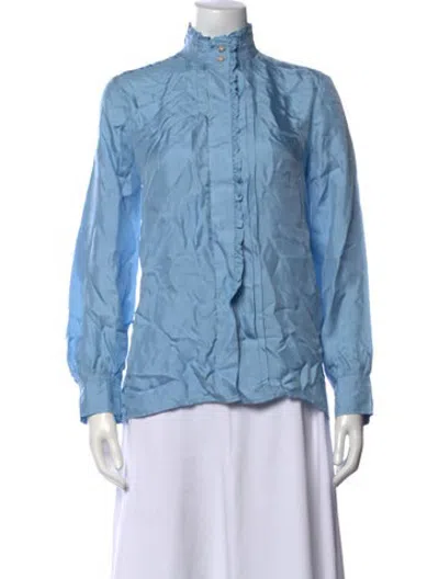 Pre-owned Sandro Silk Long Sleeve Blouse In Blue