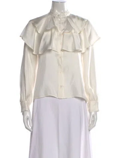 Pre-owned Sandro Silk Long Sleeve Blouse In White