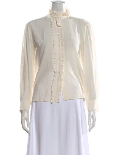 Pre-owned Sandro Silk Long Sleeve Blouse In White