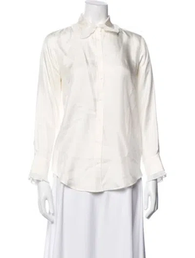 Pre-owned Sandro Silk Long Sleeve Blouse In White