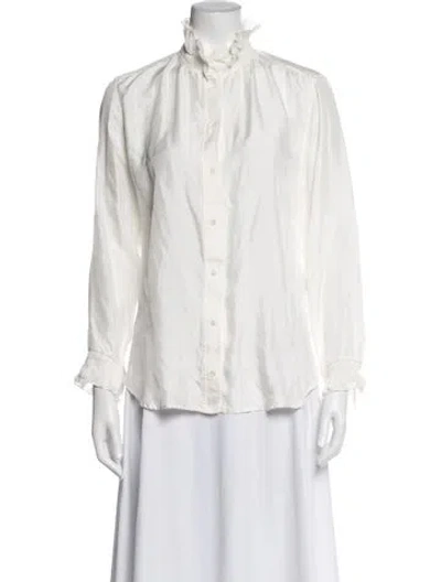 Pre-owned Sandro Silk Long Sleeve Blouse In White