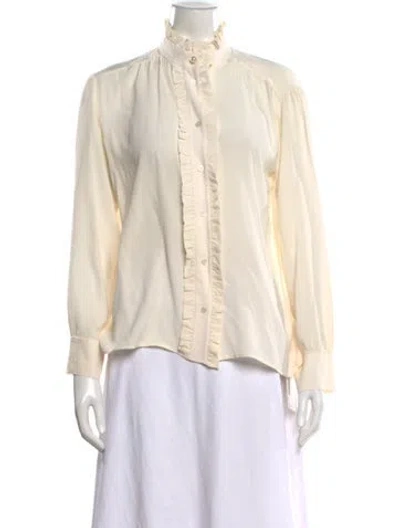 Pre-owned Sandro Silk Long Sleeve Blouse In White