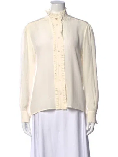 Pre-owned Sandro Silk Long Sleeve Blouse In White