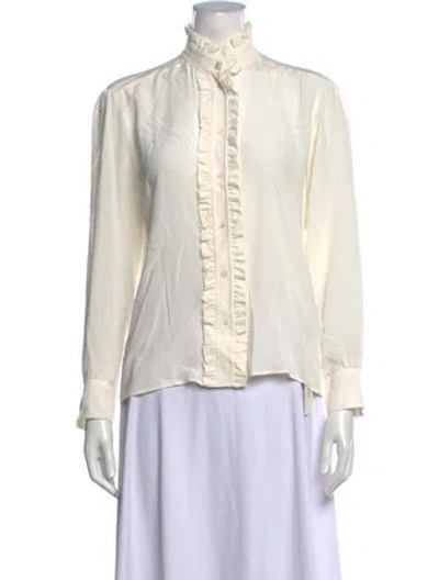 Pre-owned Sandro Silk Long Sleeve Blouse In White