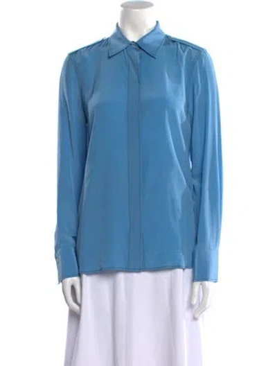 Pre-owned Sandro Silk Long Sleeve Button-up Top In Blue