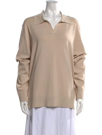 Pre-owned Sandro Silk Long Sleeve Polo W/ Tags In Neutral