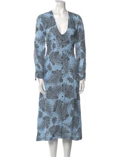 Pre-owned Sandro Silk Midi Length Dress In Blue