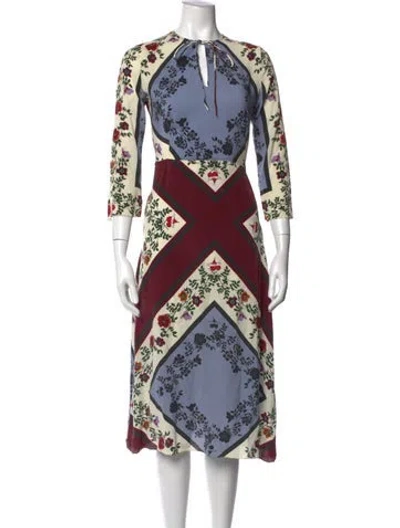 Pre-owned Sandro Silk Midi Length Dress In Blue/burgundy/neutrals