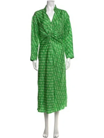Pre-owned Sandro Silk Midi Length Dress In Green