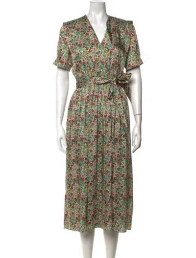 Pre-owned Sandro Silk Midi Length Dress In Green