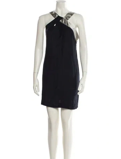 Pre-owned Sandro Silk Mini Dress In Blue