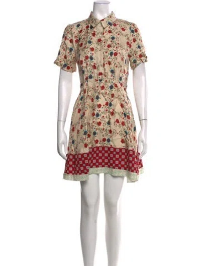 Pre-owned Sandro Silk Mini Dress In Neutrals/red