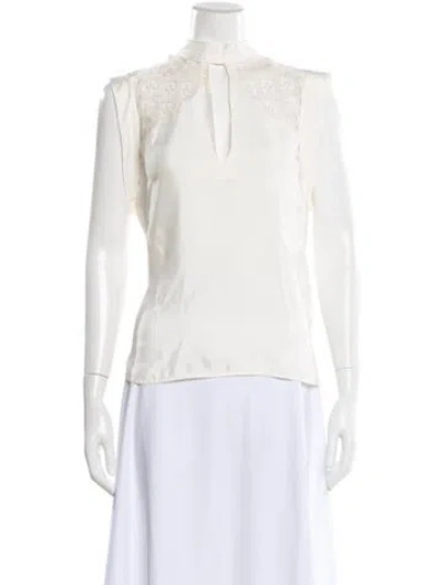Pre-owned Sandro Silk Mock Neck Blouse In White